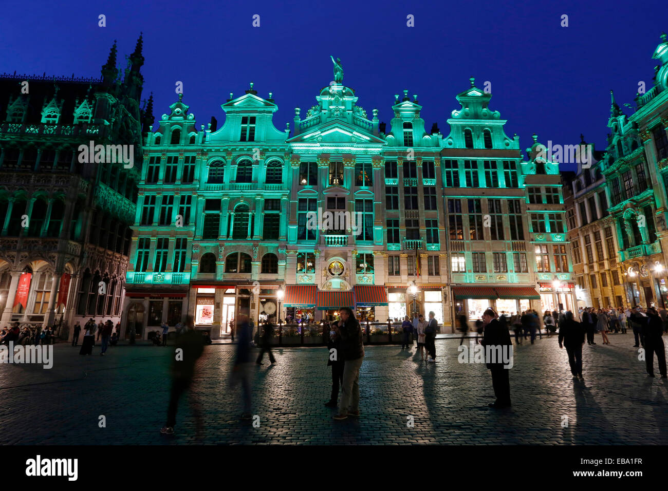 Guild houses on Grand Place at dusk, Brussels, Brussels Region, Belgium