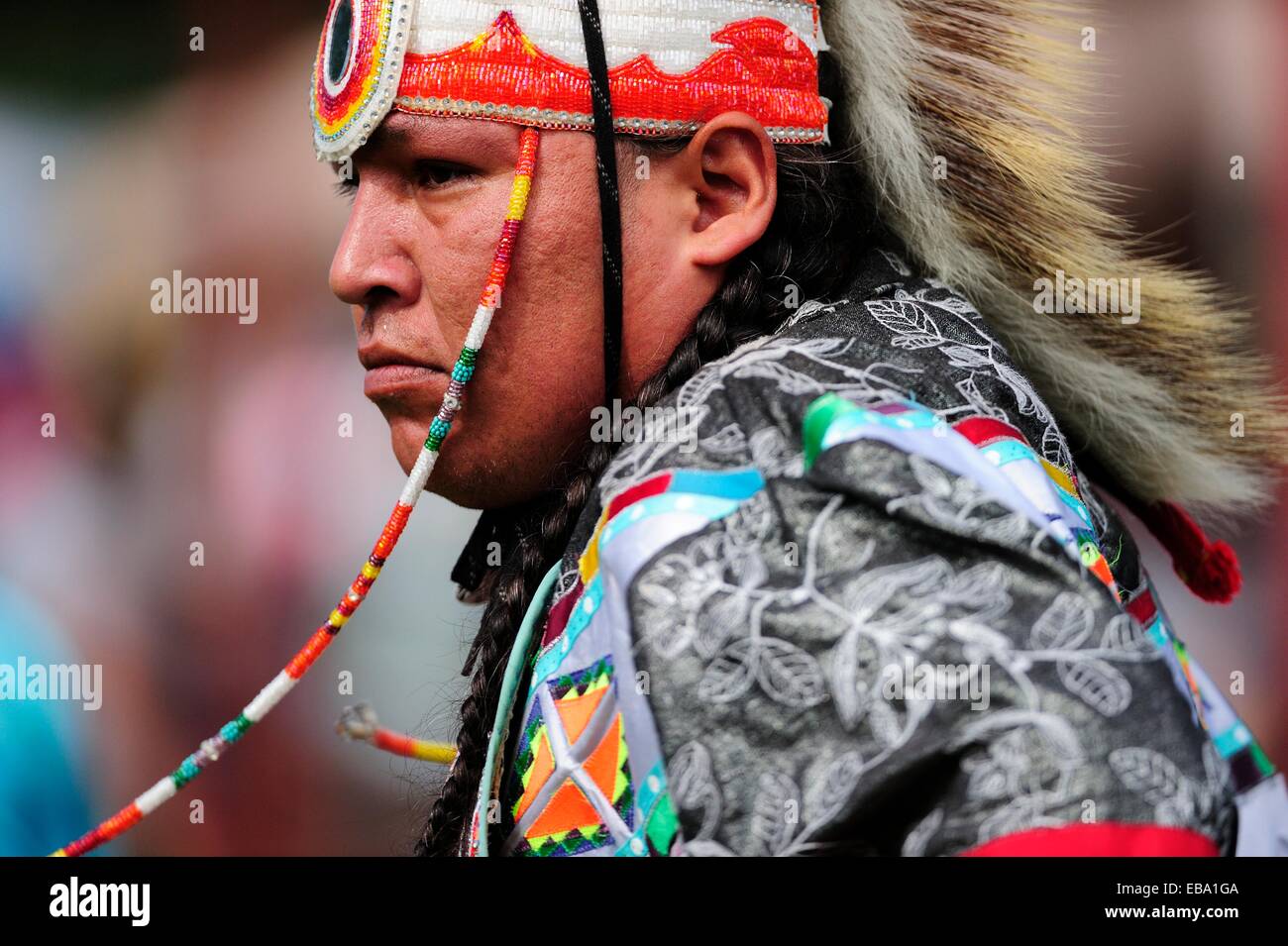 Ojibwe man, Native American, at a Pow-Wow, Manitoulin Island, Ontario Province, Canada Stock Photo