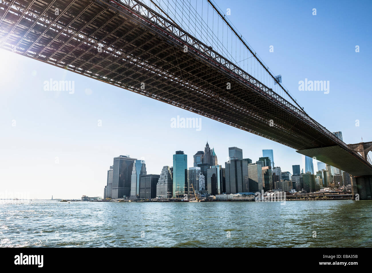 Skyline and Brooklyn Bridge, Downtown, Manhattan, New York, United States Stock Photo