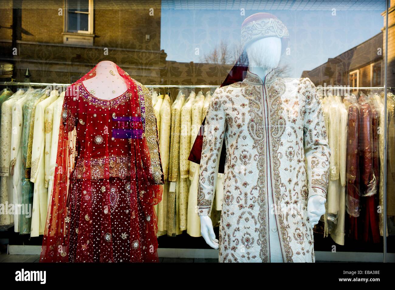 Hindu clothing mannequins in a shop in Southall West London London