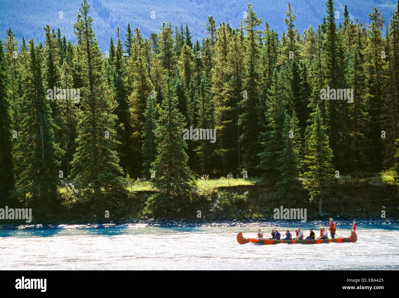 Athabasca River canoe Jasper National Park Alberta Rocky Mountains