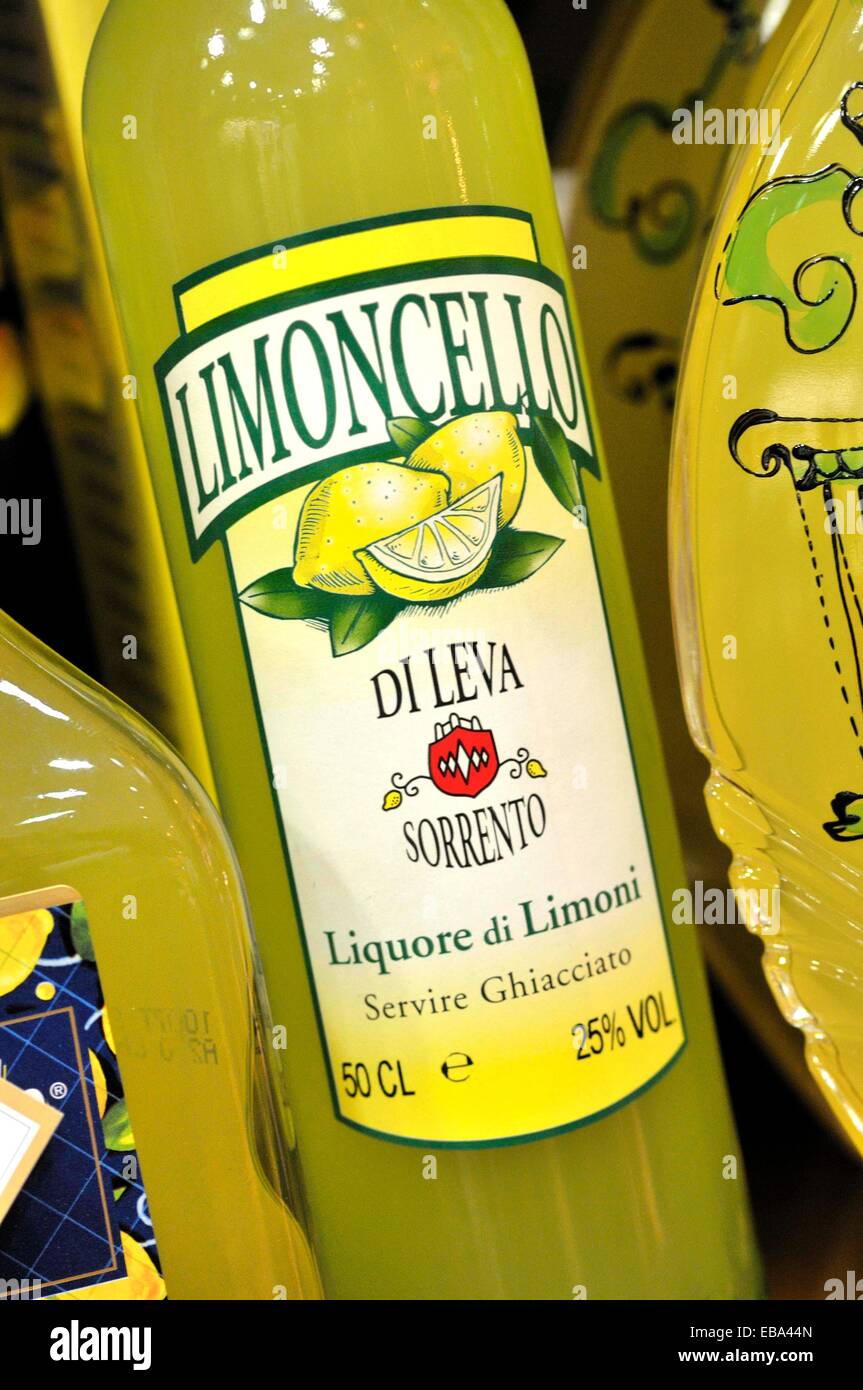 Limoncello liquor bottles for souvenir, Florence, Tuscany, Italy Stock