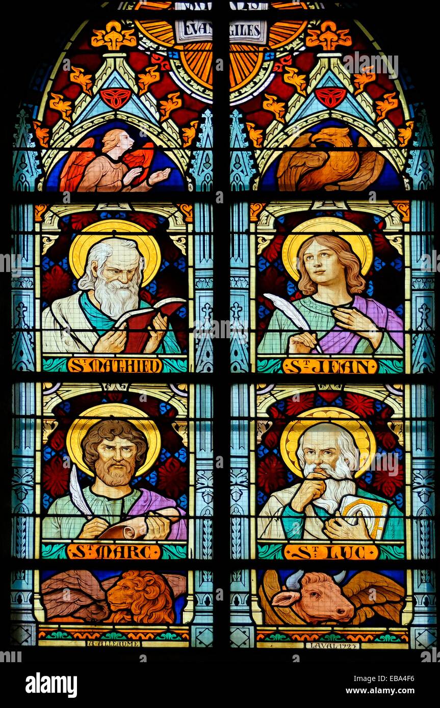 Stained glass window depicting the Four Evangelists at the Saint Denis