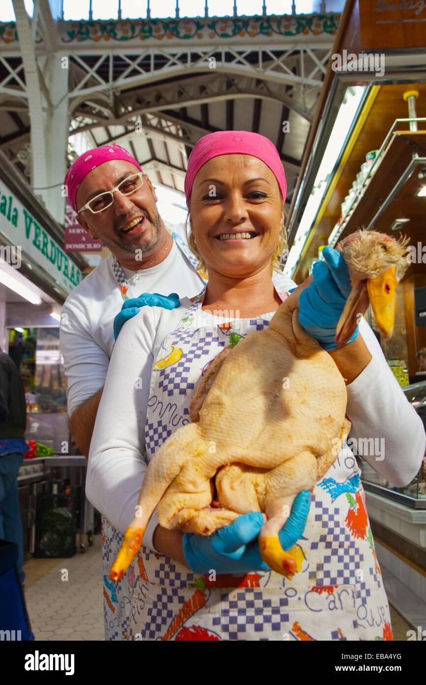 poultry store Central Market Valencia Comunidad Valenciana Spain Stock