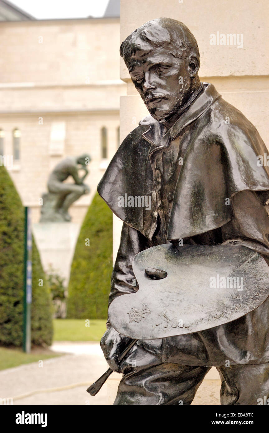 Paris, France. Musee Rodin in Rue de Varenne. Statues in Museum Park of Statue of Jules Bastien-Lepage Stock Photo