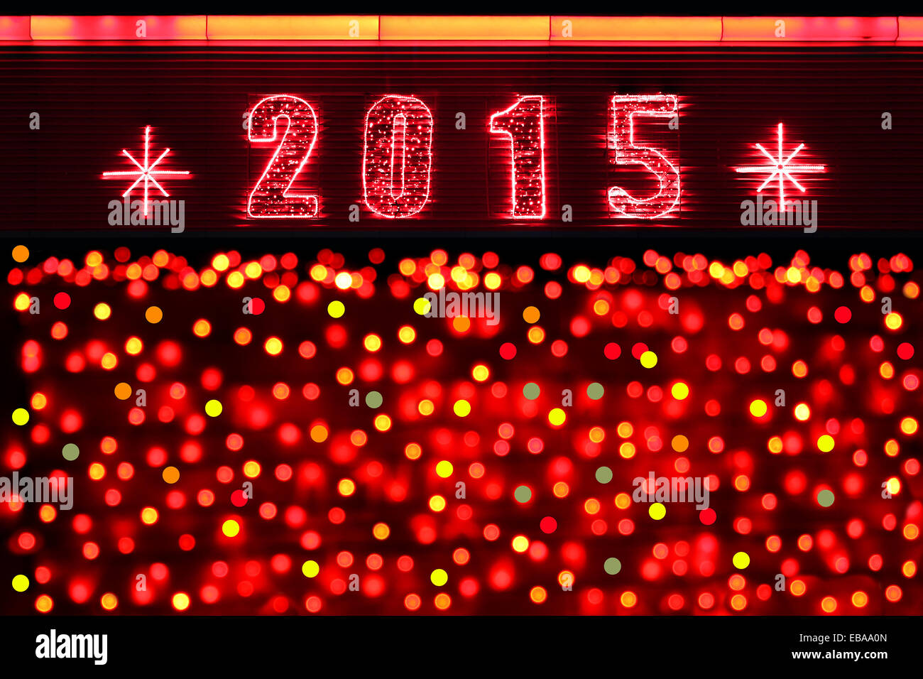 Happy New Year 2015 celebration concept on beautiful with blurred neon light Stock Photo
