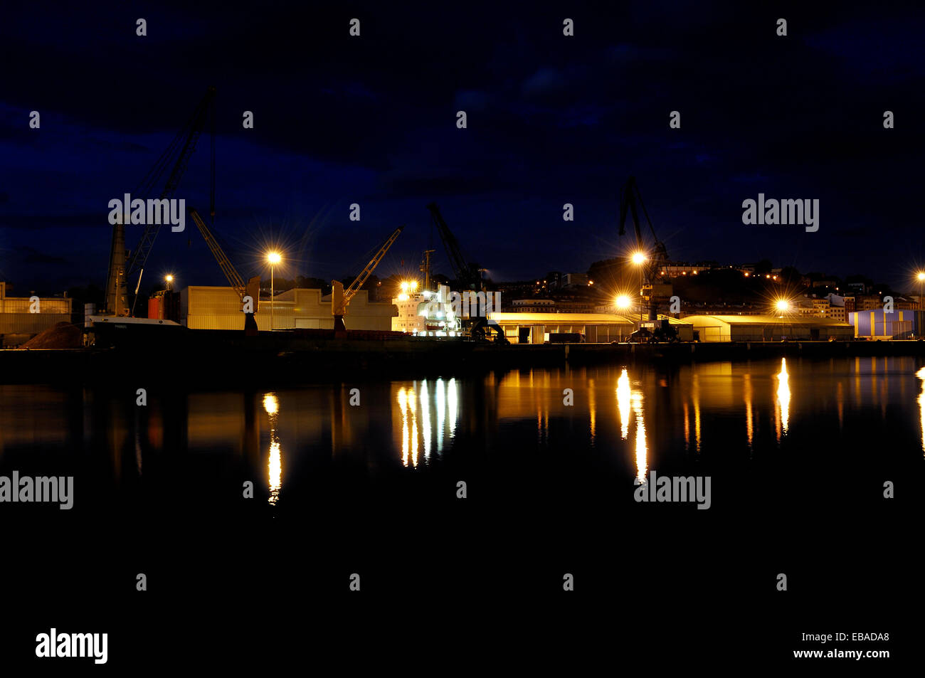 Night view of the fishing port of Orio, Basque Country, Guipuzcoa, Spain, Euskadi, Euskal Herria Stock Photo