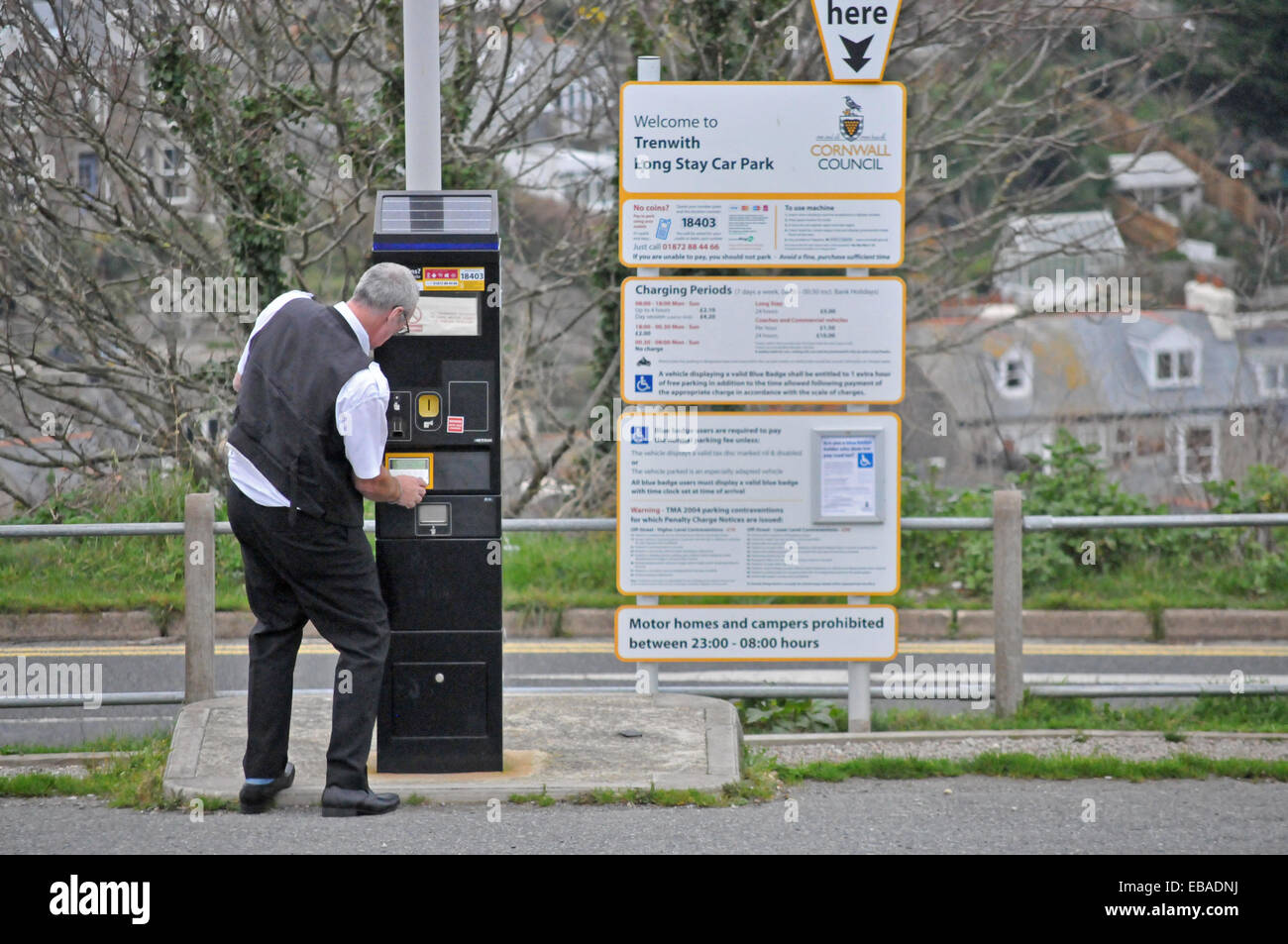 Buying a parking ticket in St Ives, Cornwall Stock Photo