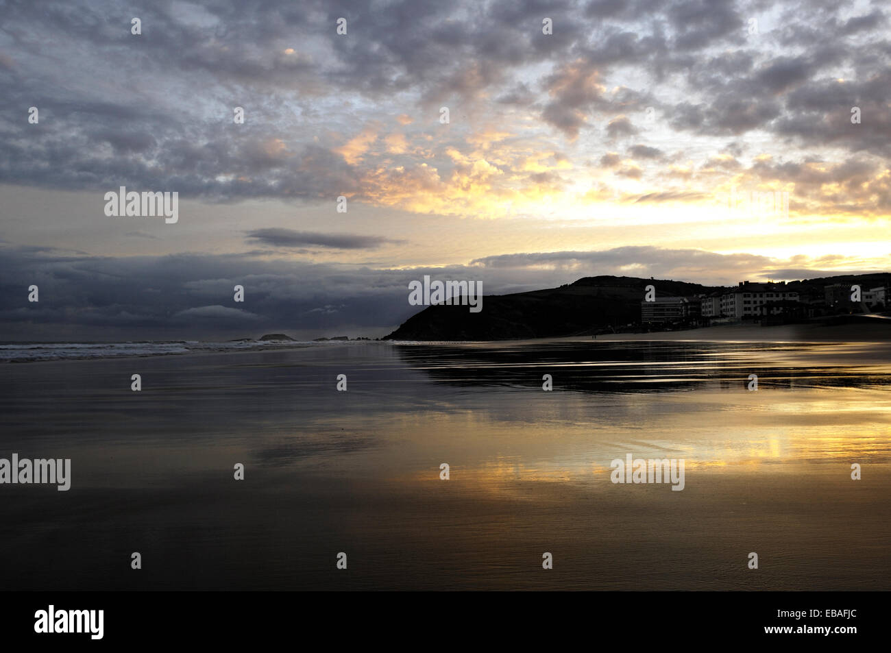 sunrise on the beach zarautz Stock Photo