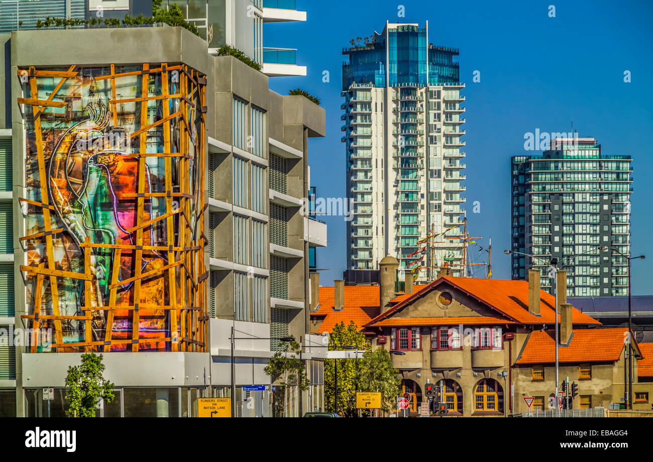 The Wave art installation  by Vashti Gonda Façade of building Docklands, Melbourne Stock Photo
