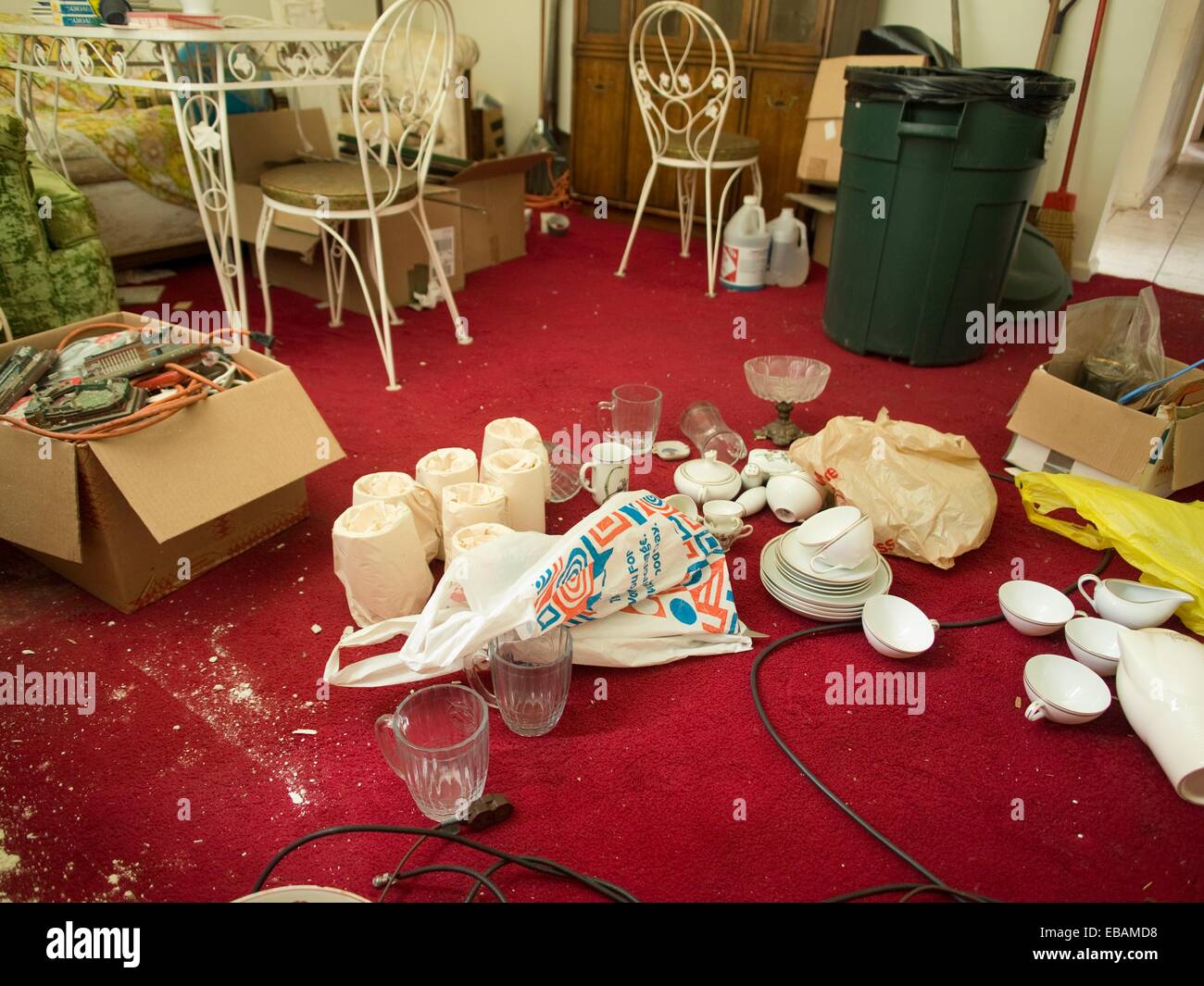Messy room inside of a foreclosed house in Bronx, New York, United
