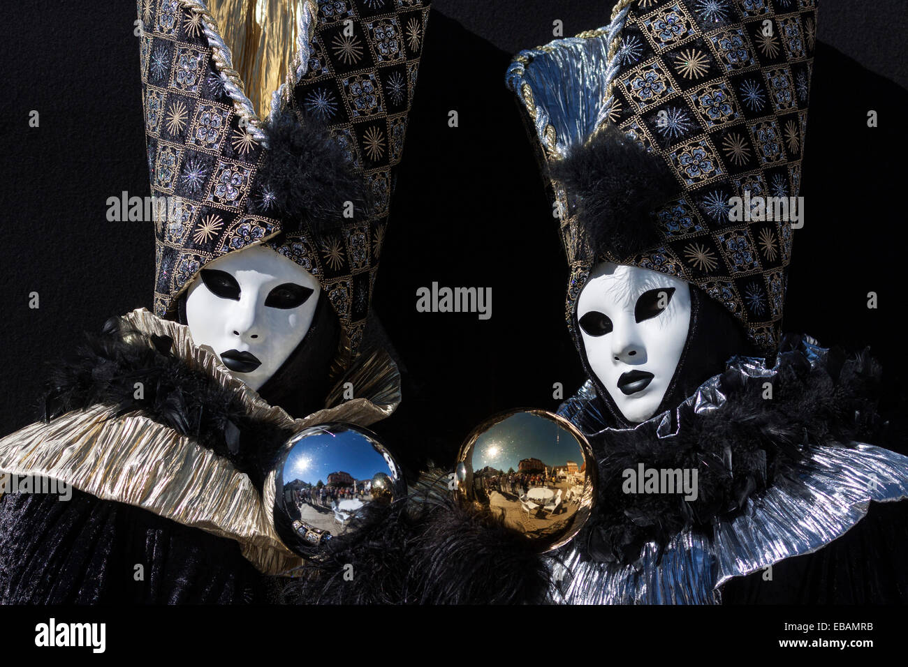 Venetian Carnival masks and costumes at the Venetian Fair on the historic market square, Ludwigsburg, Baden-Württemberg Stock Photo