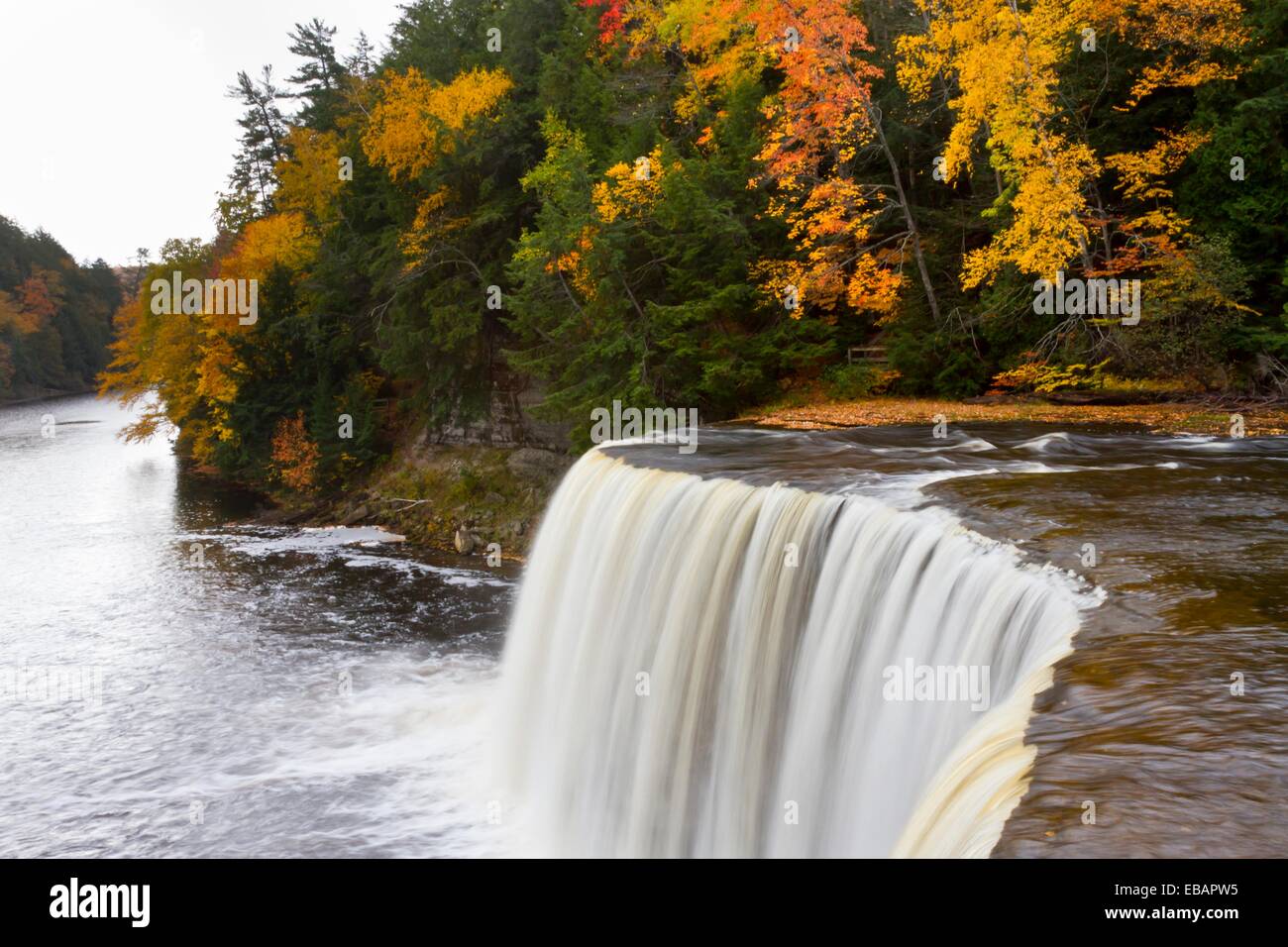The Upper Tahquamenon Falls with fall foliage color near Newberry