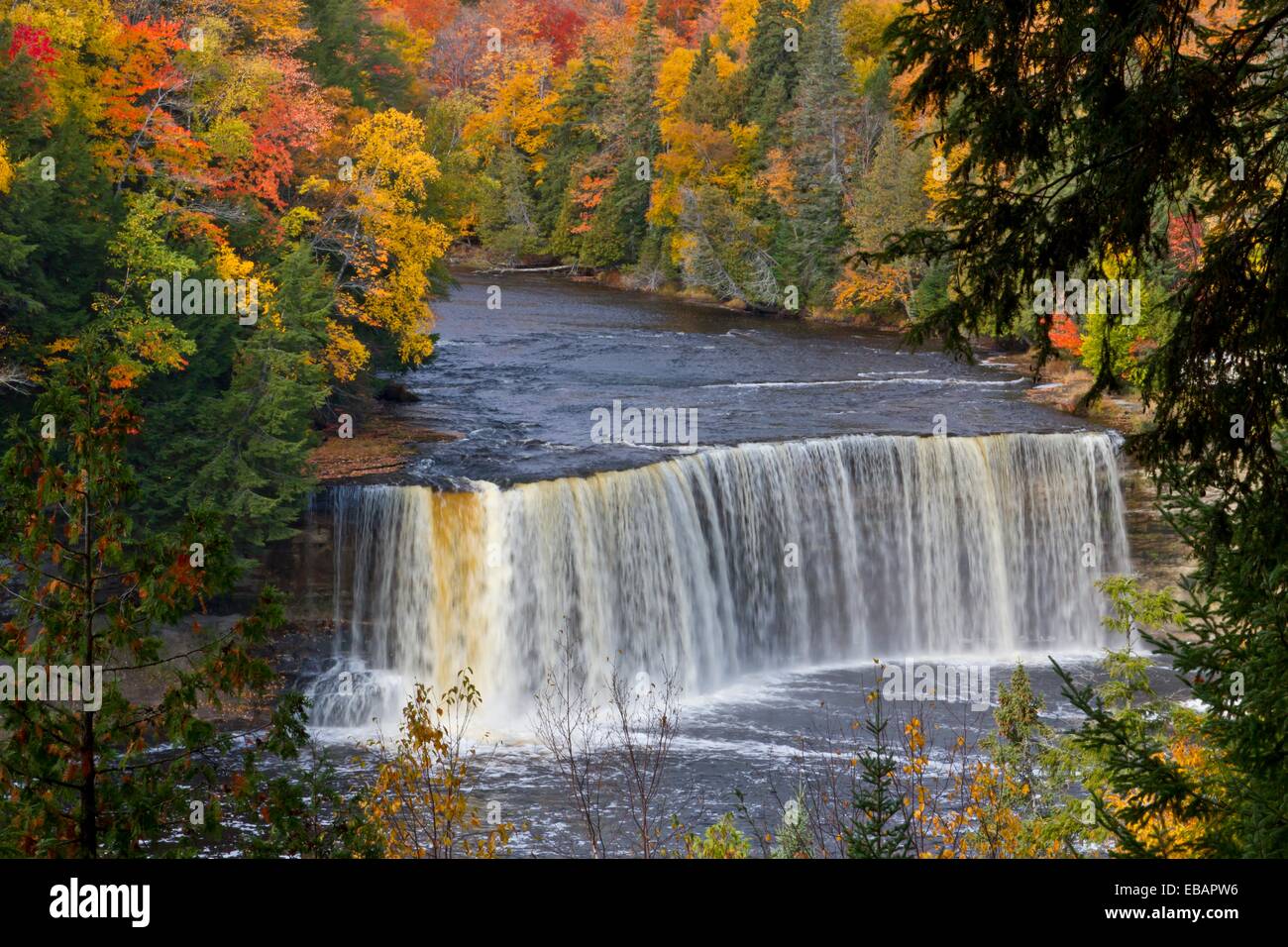 The Upper Tahquamenon Falls with fall foliage color near Newberry