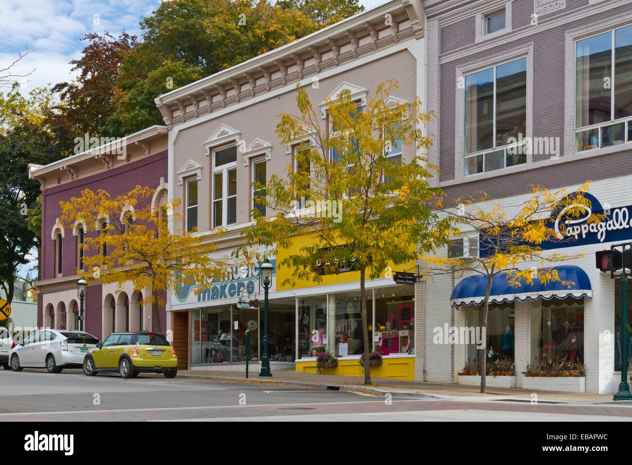 Downtown main street and shops in Petoskey, Michigan, USA Stock Photo