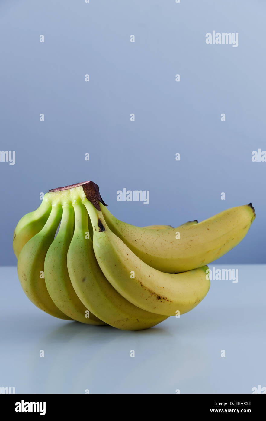 Close up of multiple bananas over bluish table Stock Photo Alamy