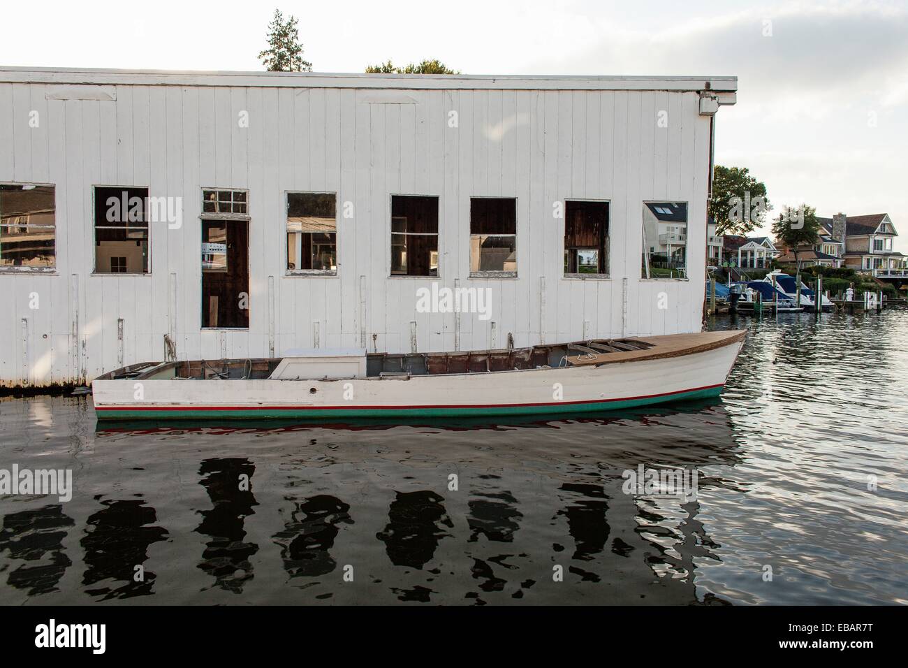 Boathouse with wooden boat, Chesapeake Bay, USA Stock Photo Alamy