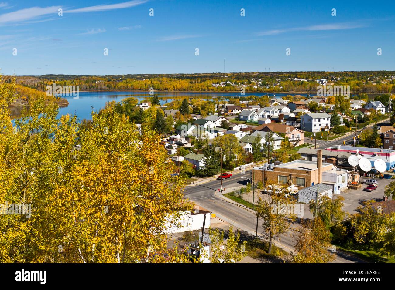 The city of Flin Flon with yellow autumn fall foliage color Manitoba