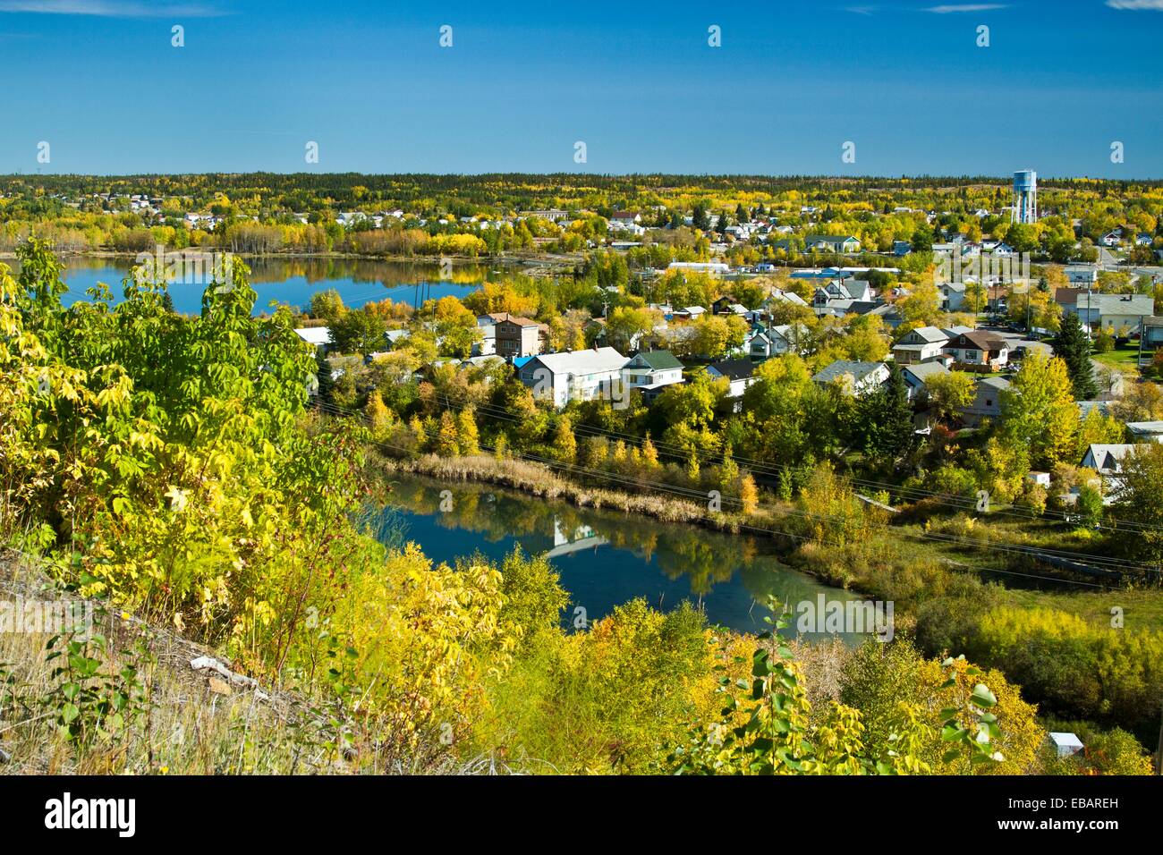 The city of Flin Flon with yellow autumn fall foliage color Stock Photo