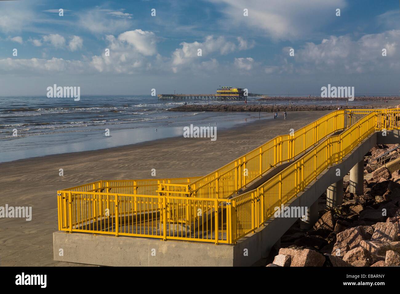 Beach access on the Gulf of Mexico seawall in Galveston Texas USA Stock
