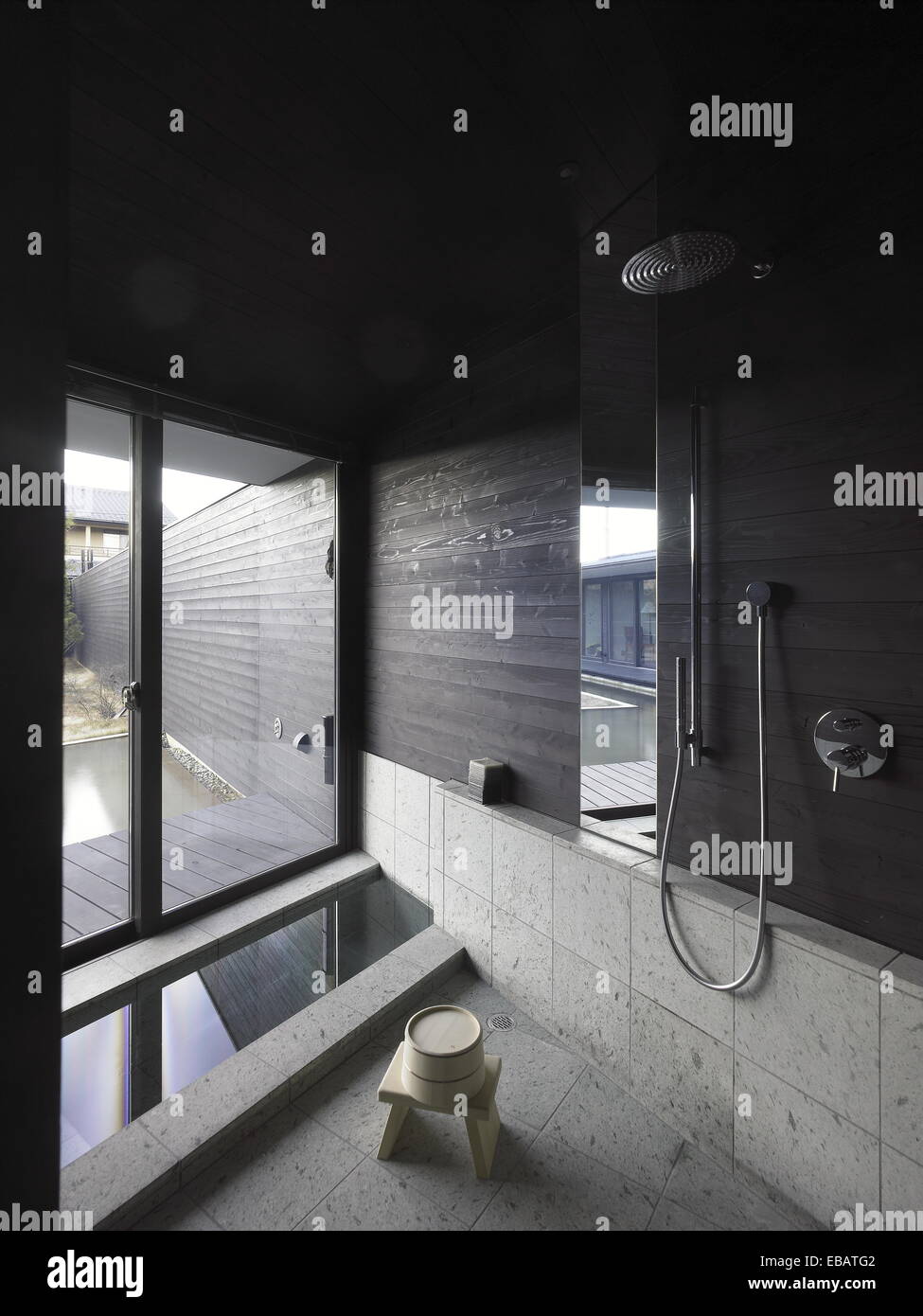 Bathroom in a japanese home with tub and shower Stock Photo