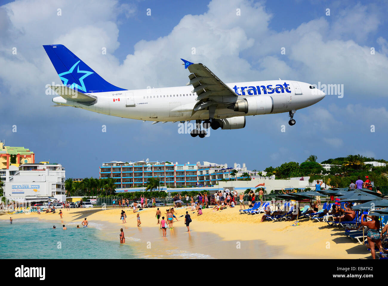 Airplanes Landing Over Maho Beach At St Maarten Martin Caribbean Stock 