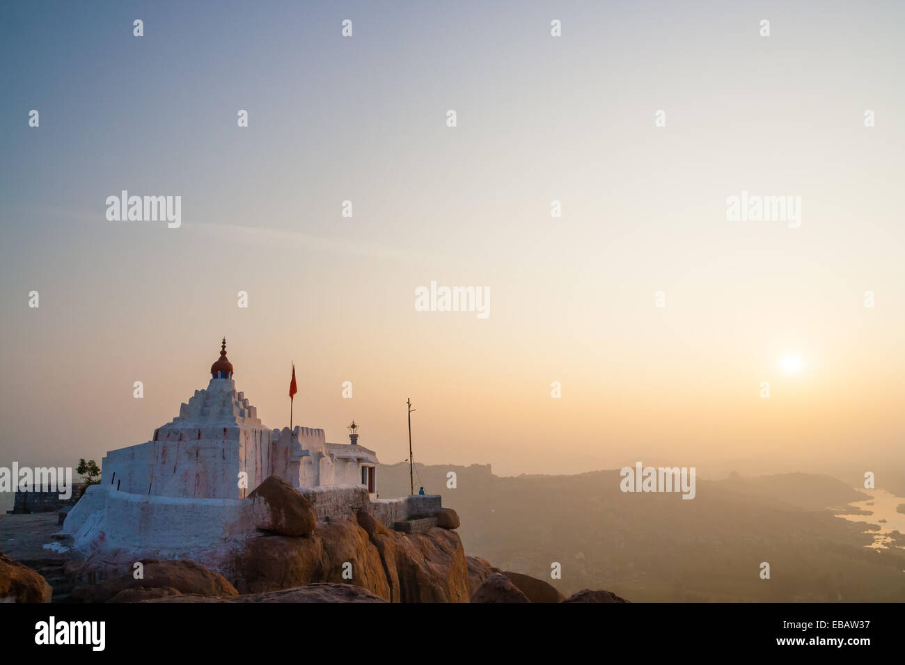 Monkey temple at sunrise hampi india Stock Photo
