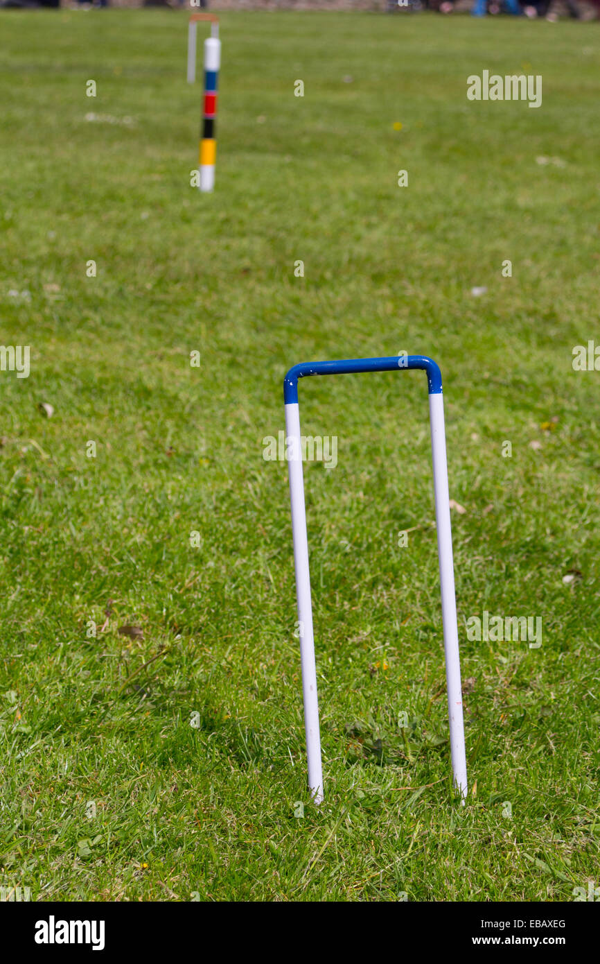 A Croquet Hoop with the centre peg in the background Stock Photo Alamy