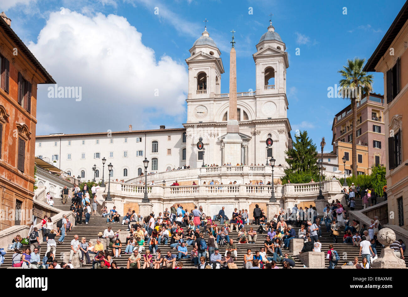 The Spanish Steps and the Trinia dei Monti church in Rome in Italy Stock Photo