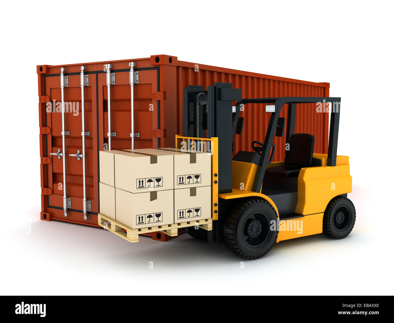 Loading red cargo Container (done in 3d) Stock Photo