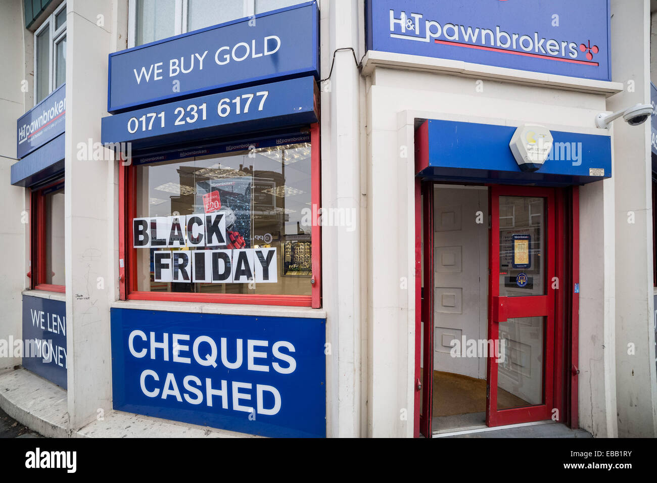 Black Friday sale at a Pawnbrokers in south east London, UK. Stock Photo