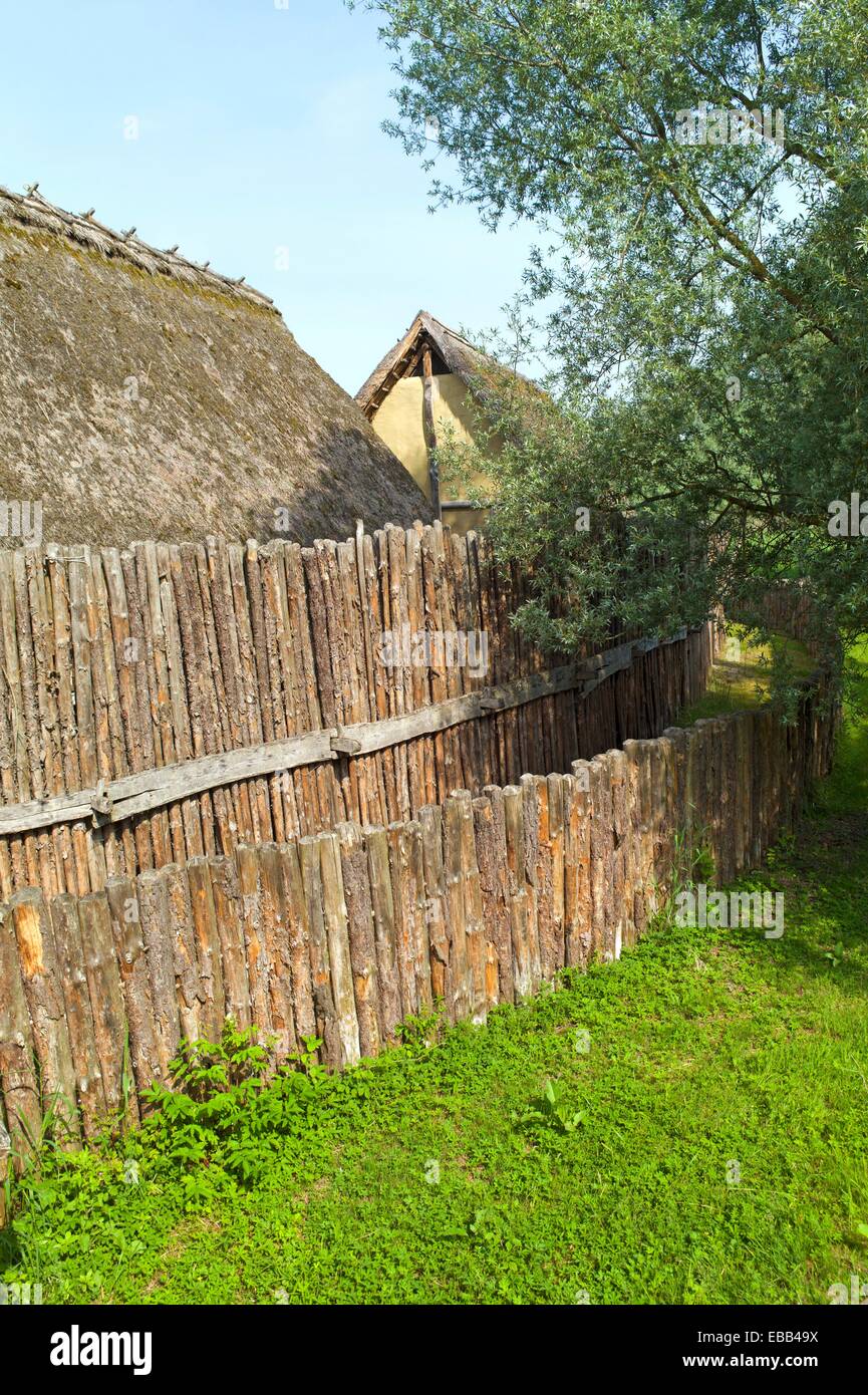 The Pfahlbauten is an open air museum displaying reconstructions of Neolithic and Bronze Age pile dwellings  The buildings are Stock Photo