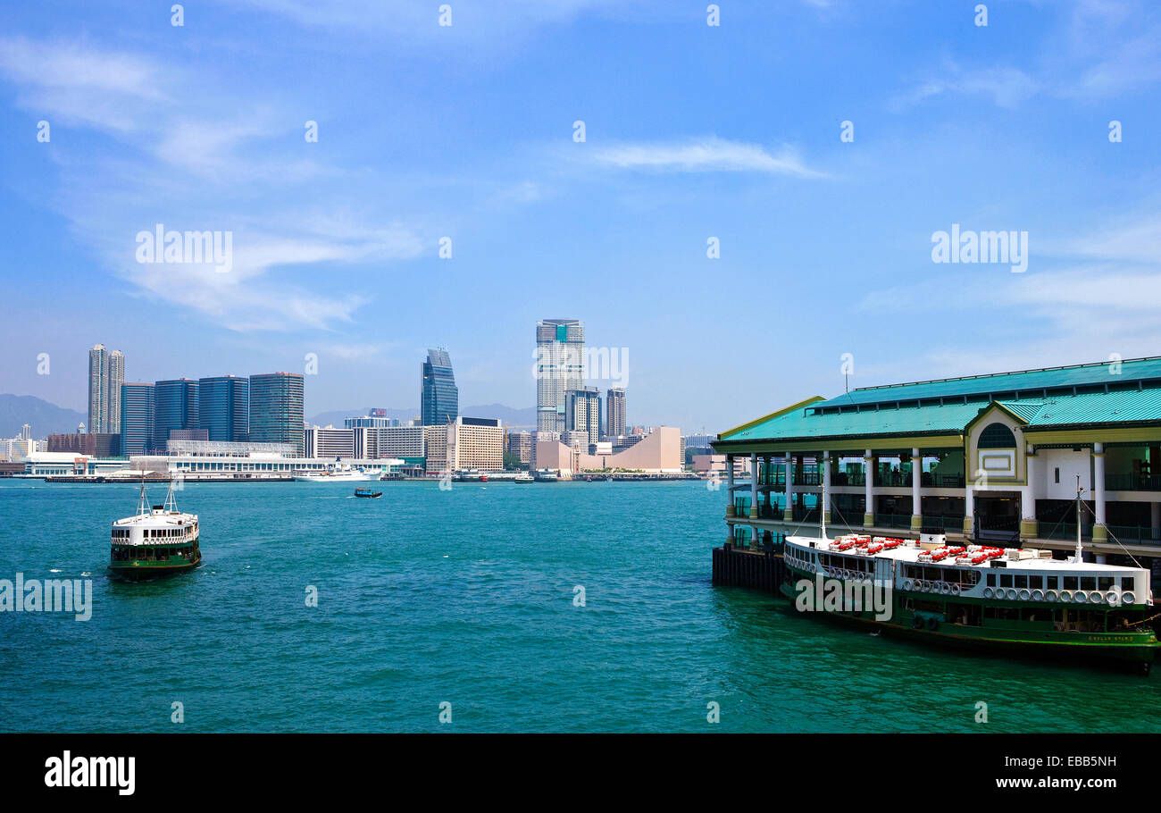 Hong Kong, the city seen from the Star Ferry Terminal of the Victoria harbor. Stock Photo