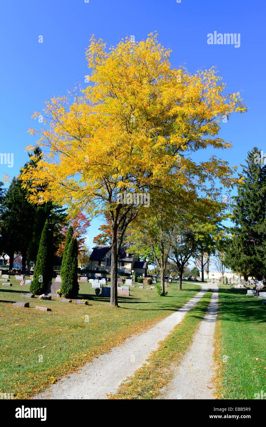 Cemetery in Autumn Fall MI Resting place Michigan Stock Photo