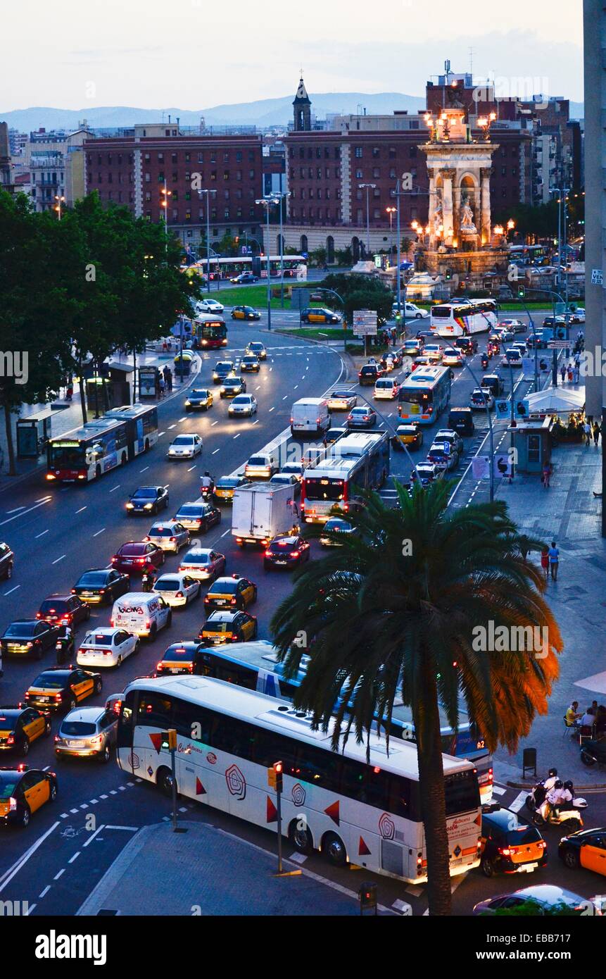 Traffic jam. Plaça Espanya Avinguda del Paral·lel Barcelona Catalonia