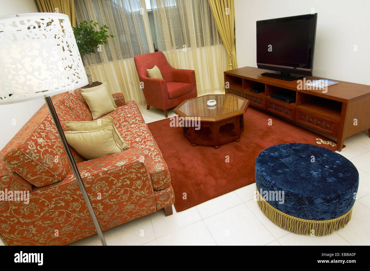 living room of a modern arab luxury suite hotel dubai united arab emirates middle east Stock
