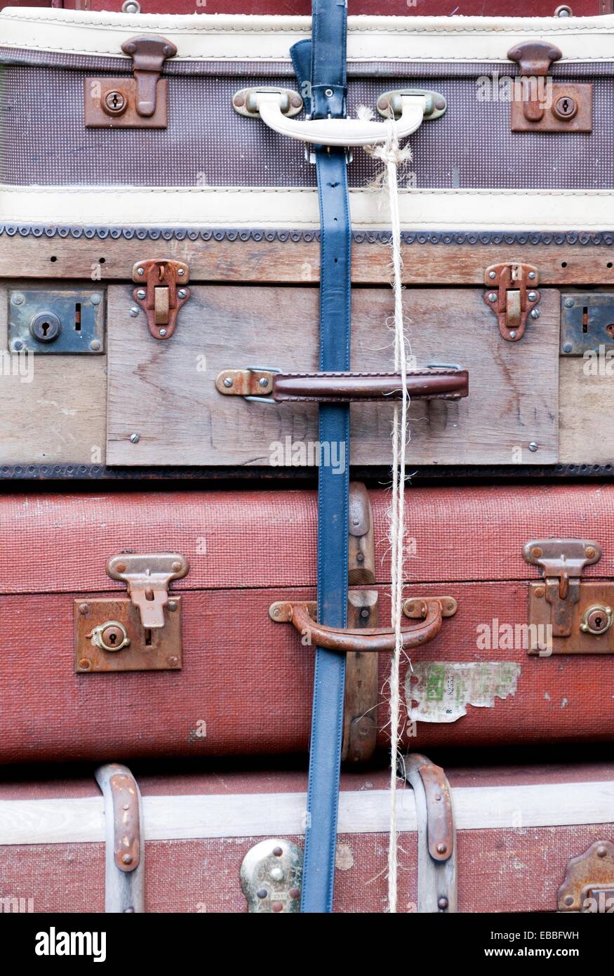 Old suitcases at Watchet Station, West Somerset Railway  UK Stock Photo