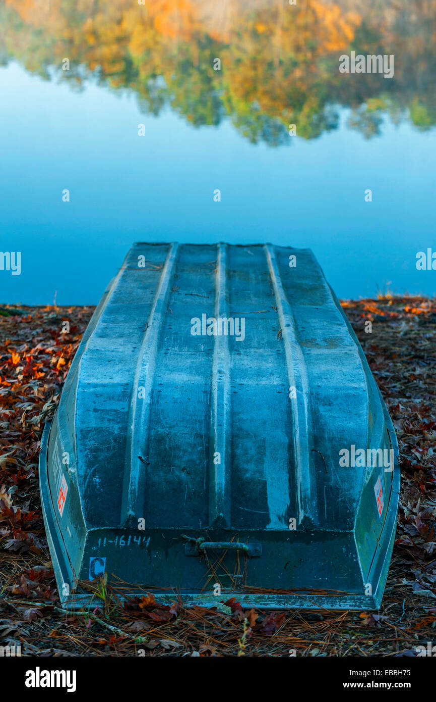 Aluminum boat on waters edge Stock Photo Alamy