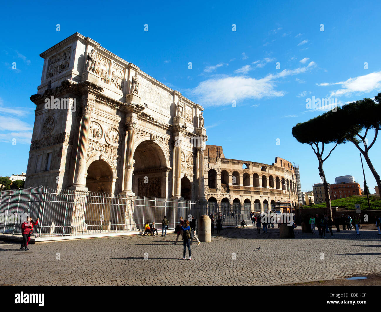 The Arch of Constantine and the Colosseum - Rome, Italy Stock Photo
