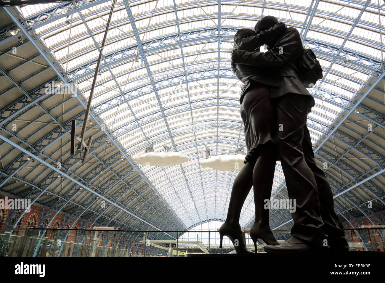 Statue inside of St Pancras railway station, London, England, UK Stock Photo