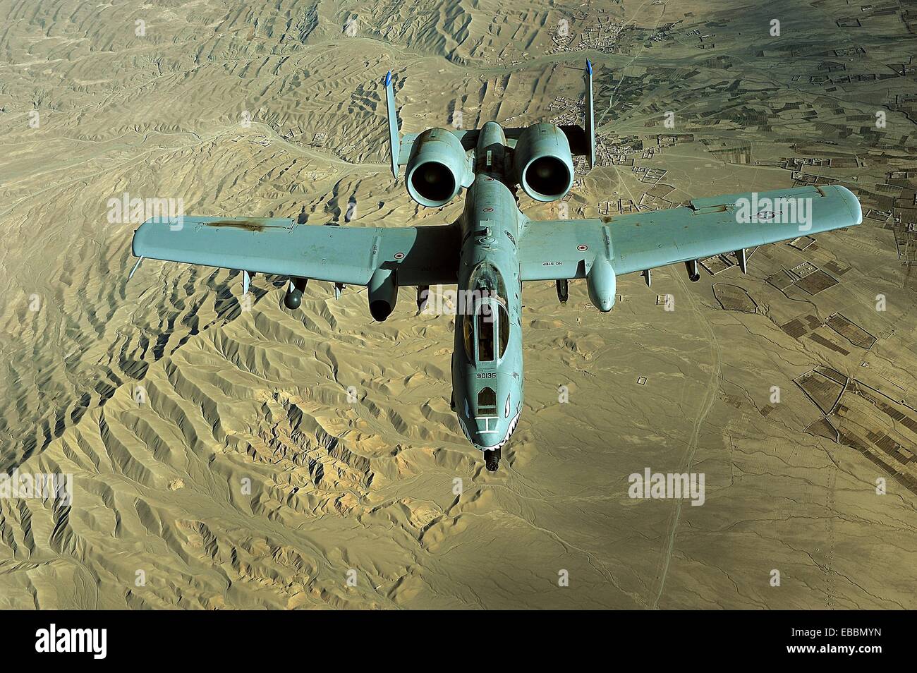 An A-10 Thunderbolt II provides top cover over Afghanistan in support of Operation Enduring Freedom  A-10s perform shows of Stock Photo