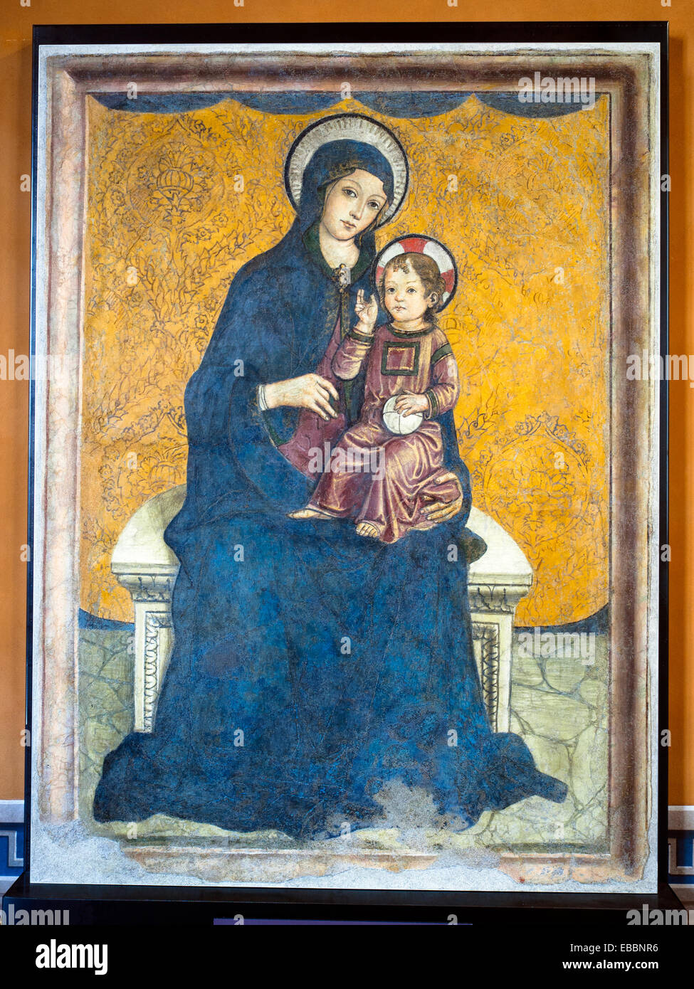 Workshop of Antoniazzo Romano Madonna and Child Enthroned Late 15th - early 16th century Detached fresco Stock Photo