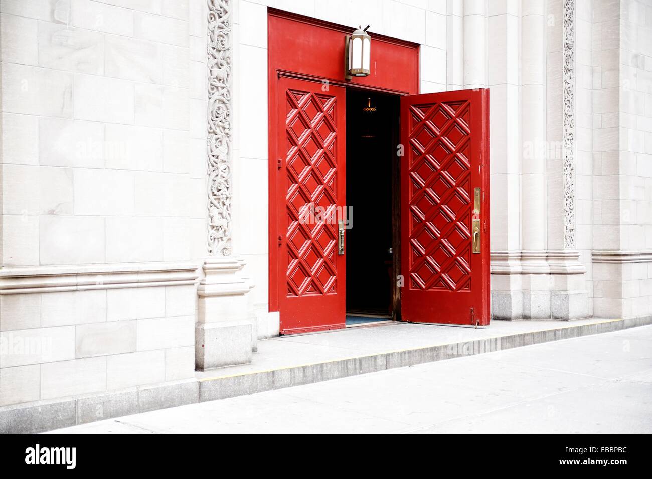 Open and Welcoming Red Double Doors at a Church Stock Photo - Alamy