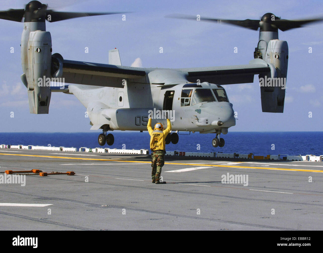 Onboard USS Nassau LHA 4 flight deck director, Chief Aviation Boatswain´s Mate Handler (ABHC