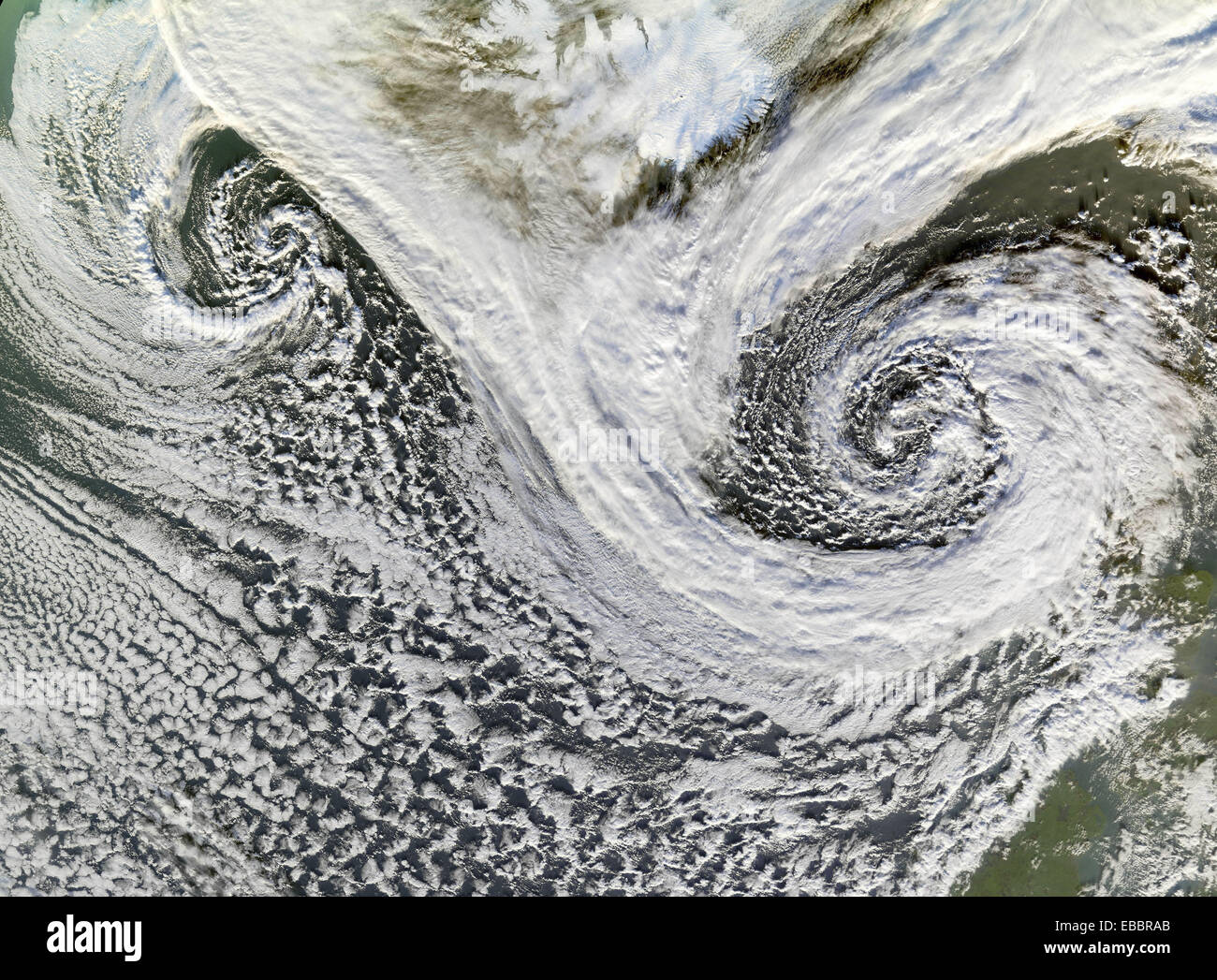 A cyclone is a low-pressure area of winds that spiral inwards. Although tropical storms most often come to mind, these Stock Photo