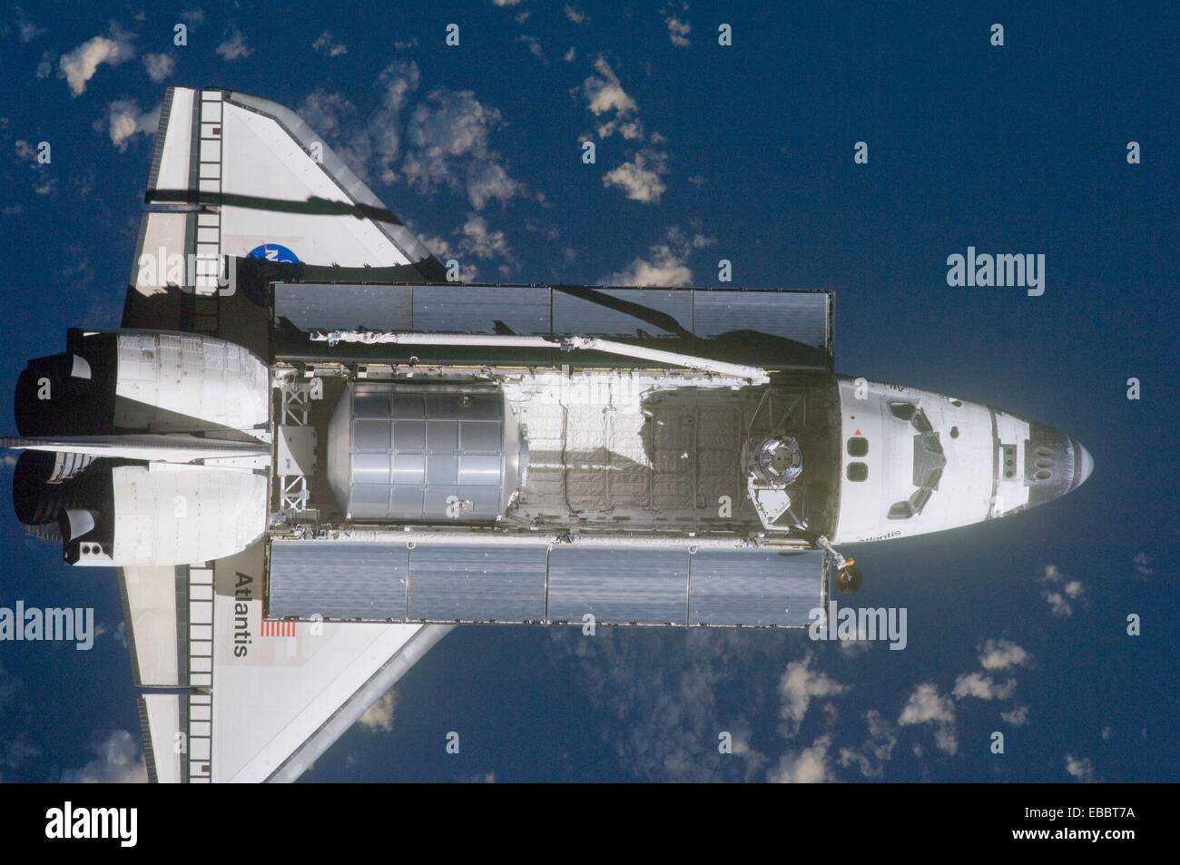 ISS028-E-015565 10 July 2011 --- A nadir view of the space shuttle Atlantis and its payload was provided by one of a series of Stock Photo