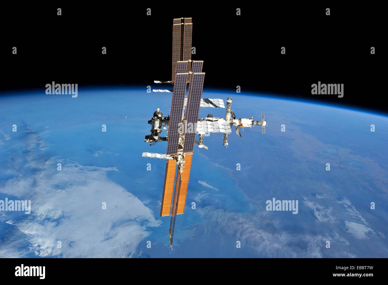 S135-E-011914 19 July 2011 --- This picture of the International Space Station was photographed from the space shuttle Atlantis Stock Photo
