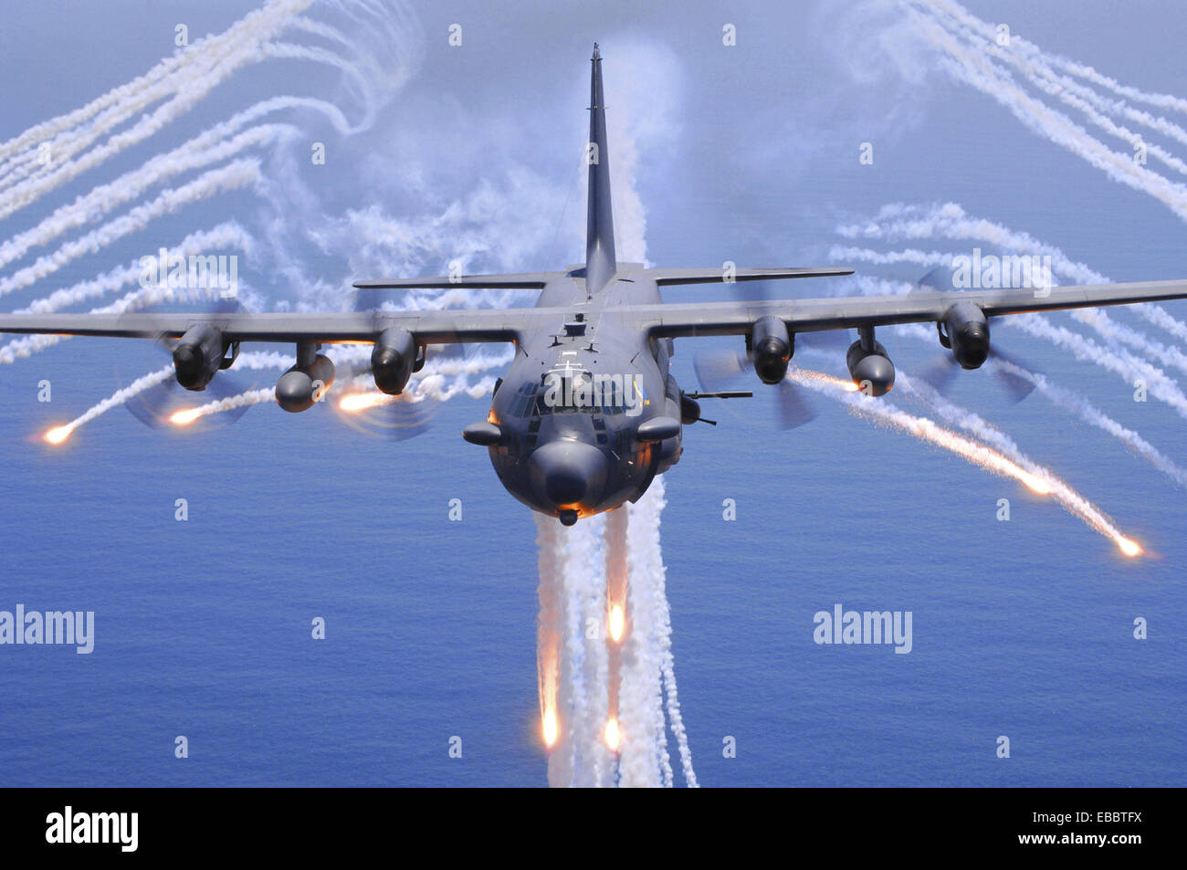 An AC-130H Gunship aircraft from the 16th Special Operations Squadron out of Hurlburt Field, Fla., released jettisons flares Stock Photo - Alamy