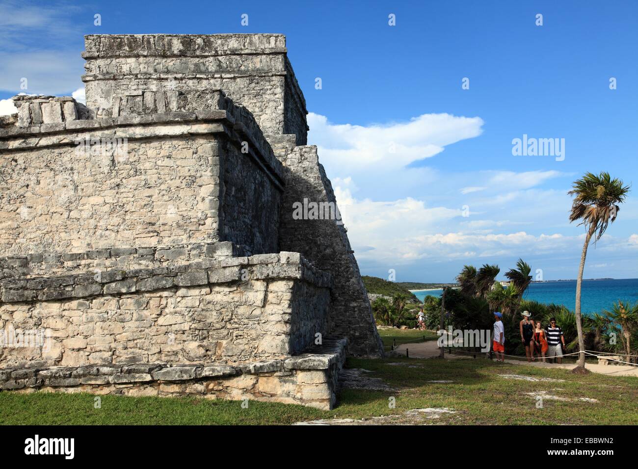 El Castillo in Pre-Columbian Mayan city of Tulum Riviera Maya Tulum  Mexico. Stock Photo