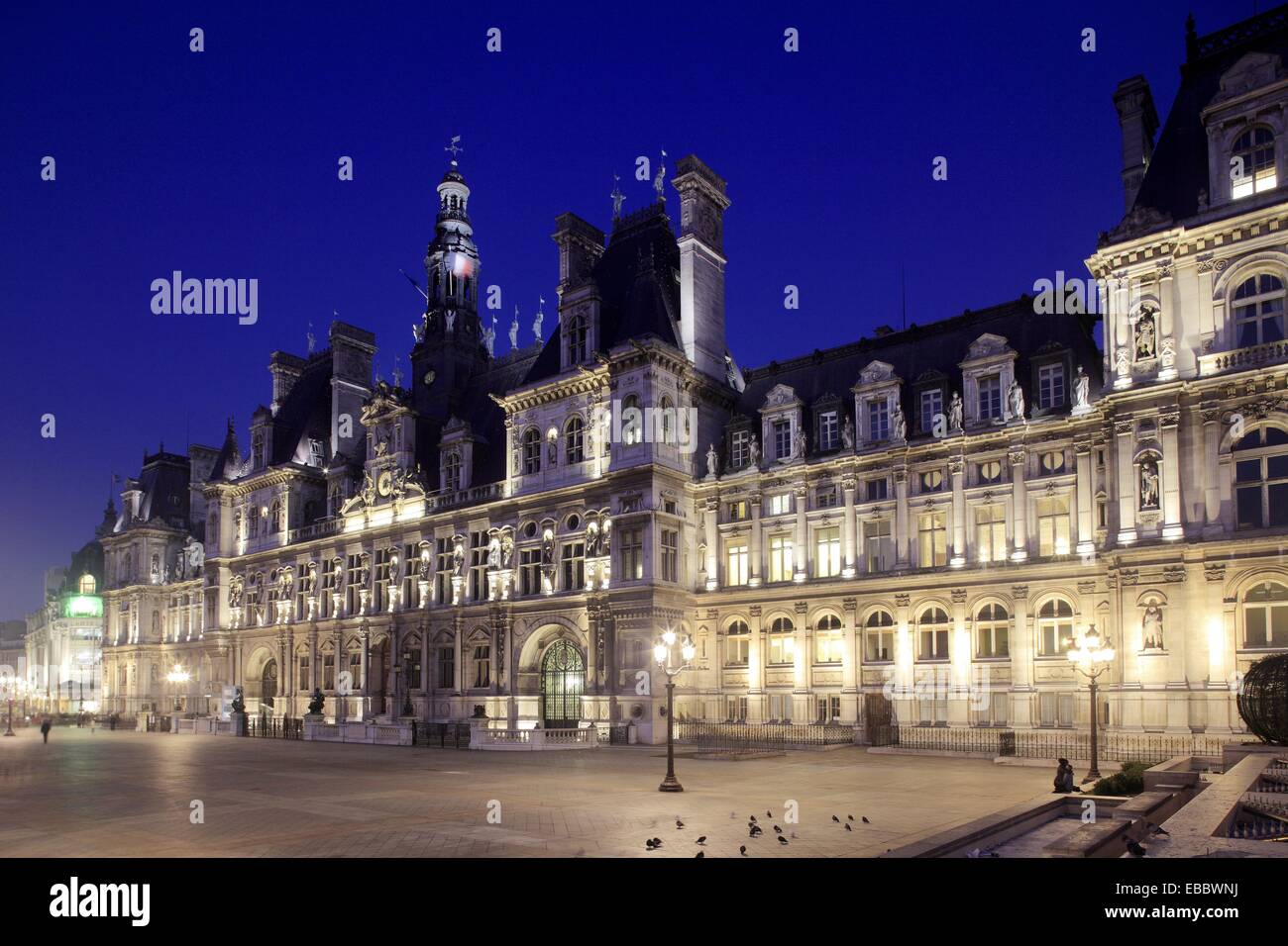 The night view of Hote de Ville city hall of Paris  Paris  France. Stock Photo